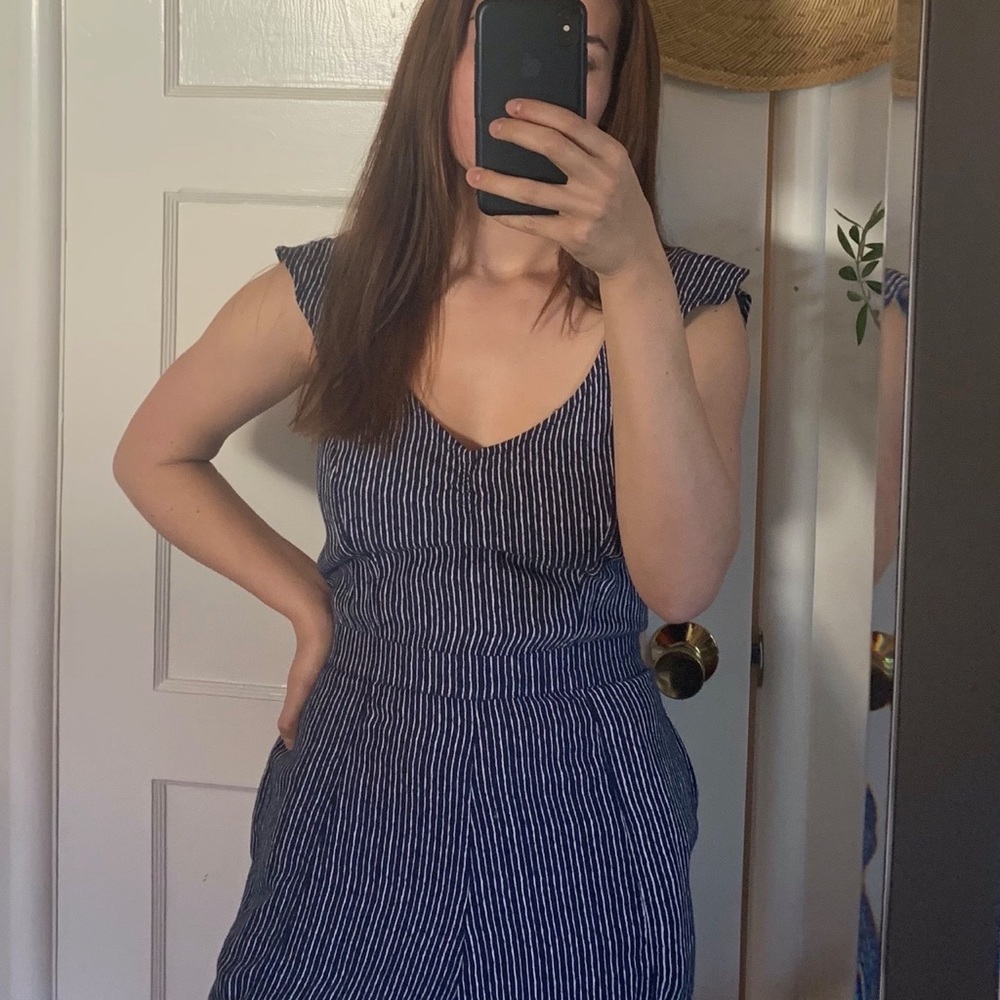 Blue striped romper